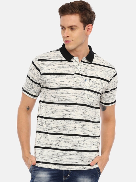 

Classic Polo Men Off-White & Black Striped Polo Collar T-shirt