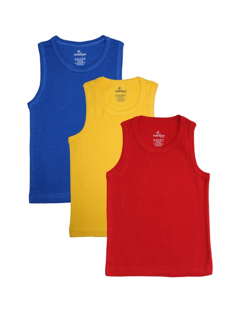 

KiddoPanti Boys Pack Of 3 Solid Rib Innerwear Vests AW20BVT001, Blue