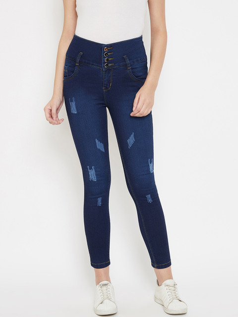 

Purple Feather Women Navy Blue Skinny Fit High-Rise Mildly Distressed Jeans