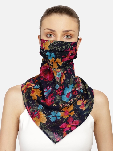 

Anekaant Women Printed 3-Ply Anti-Pollution Reusable Scarf Style Mask, Navy blue