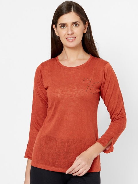 

Juliet Women Rust Brown Solid Lounge T-Shirt