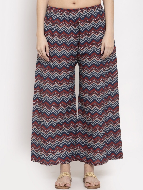 

TAG 7 Women Blue & Red Striped Flared Palazzos