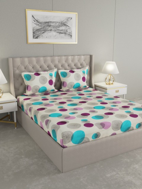 

Raymond Home White Geometric 104 TC Cotton 1 Queen Bedsheet with 2 Pillow Covers