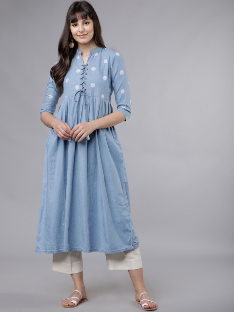 

Vishudh Women Blue Printed A-Line Kurta