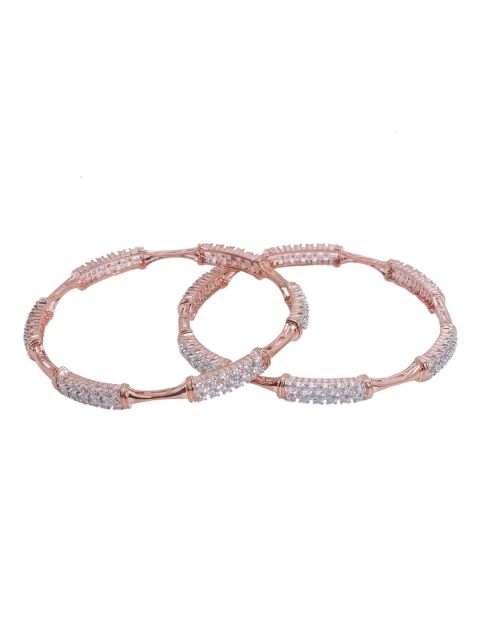 

Shoshaa Set Of 2 Rose Gold-Plated White AD-Studded Handcrafted Bangles