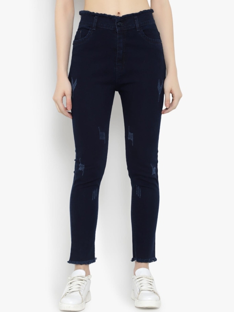 

Perfect Outlet Women Navy Blue Skinny Fit High-Rise Low Distress Jeans