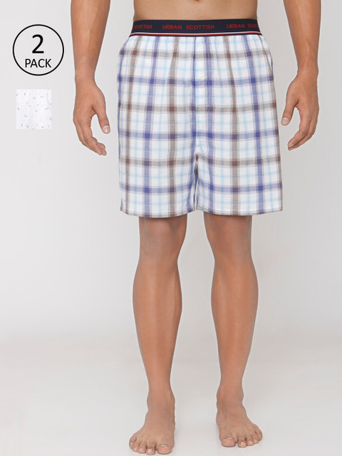 

URBAN SCOTTISH Men Pack of Two Pure Cotton Boxers RE-USBX1927, White