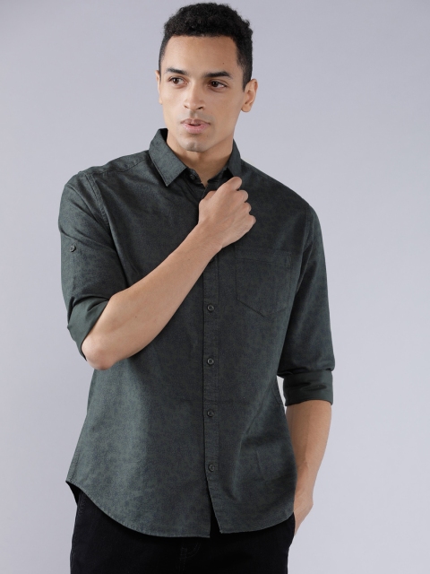 

HIGHLANDER Men Green & Navy Blue Slim Fit Floral Printed Casual Shirt