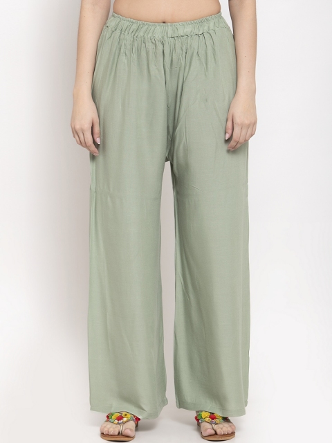 

TAG 7 Women Mint Green Solid Straight Fit Palazzos
