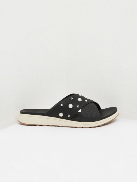 

shoexpress Women Black Embellished Open Toe Flats