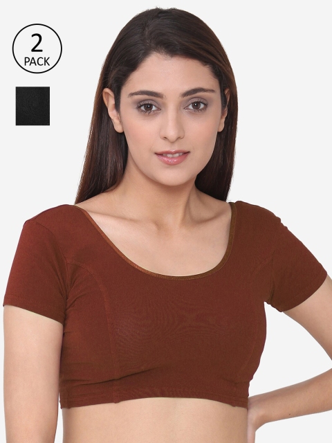

Vami Women Pack Of 2 Solid Stitched Saree Blouses, Maroon