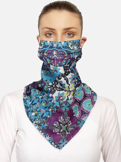 

Anekaant Women Blue & Purple 3-Ply Reusable Abstract Printed Cotton Scarf-Style Mask