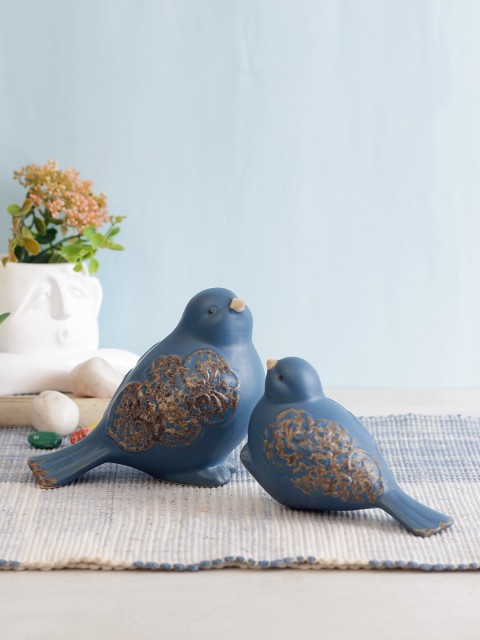 

TAYHAA Set Of 2 Blue & Brown Ceramic Bird Showpieces