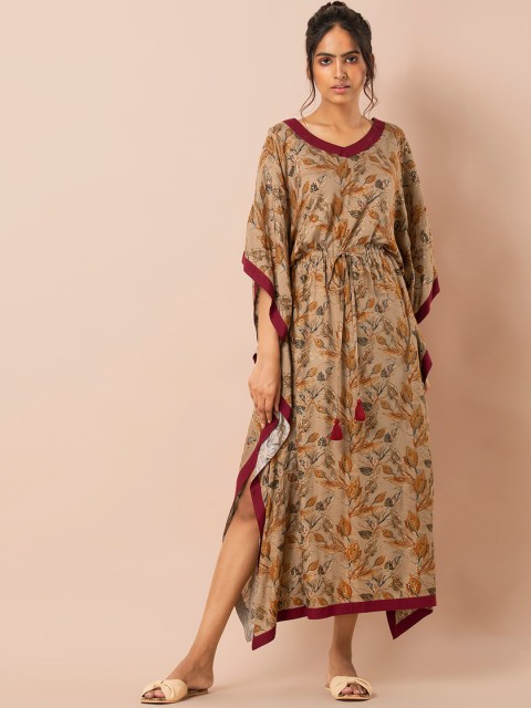

INDYA Women Beige & Yellow Floral Printed Kaftan Dress