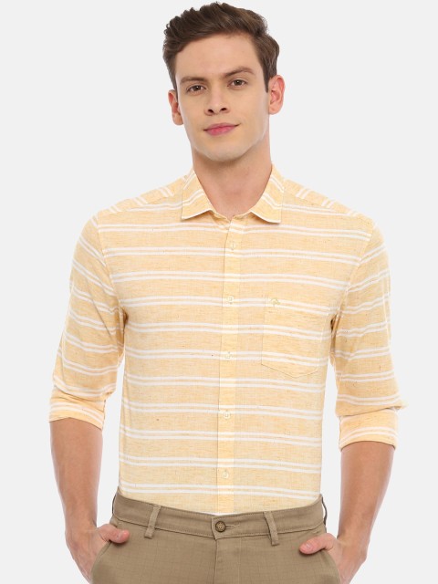 

Classic Polo Men Peach-Coloured Slim Fit Striped Casual Shirt