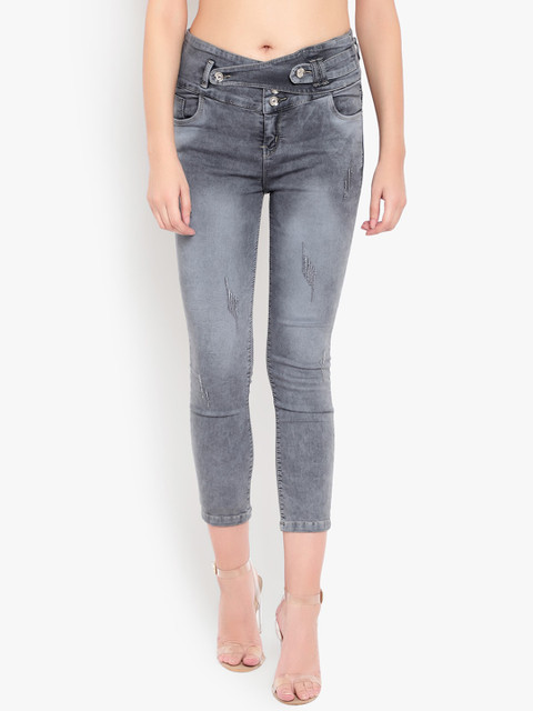 

Perfect Outlet Women Grey Super Skinny Fit High-Rise Low Distress Jeans