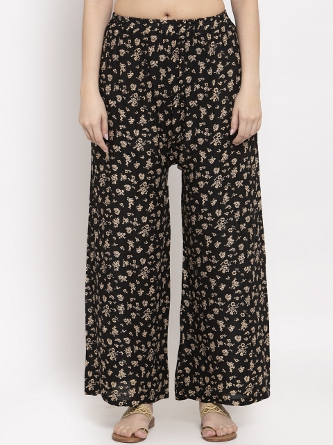 

TAG 7 Women Black & Beige Printed Flared Palazzos