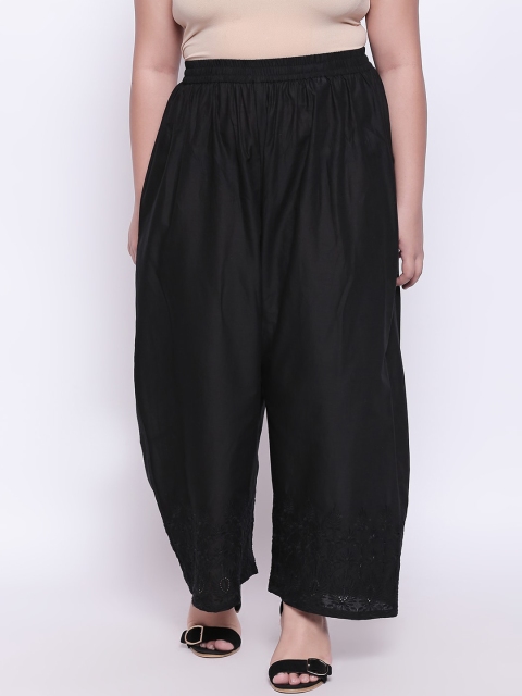

RANGMANCH PLUS by Pantaloons Women Black Hem Design Wide Leg Palazzos
