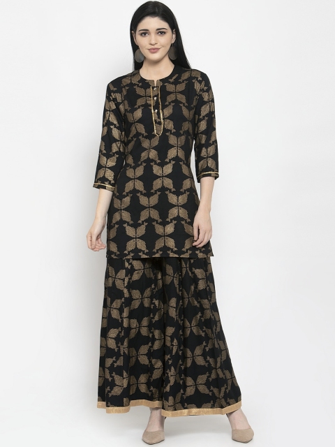 

Clora Creation Women Black & Gold-Toned Self Design Kurta with Skirt