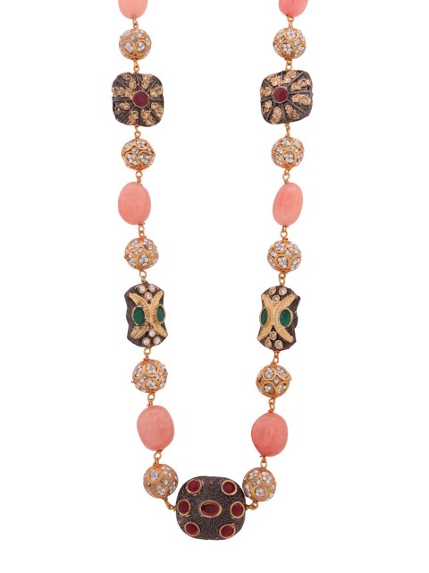 

Shoshaa Gold Peach Ethnic Artificial Stones Statement Necklace