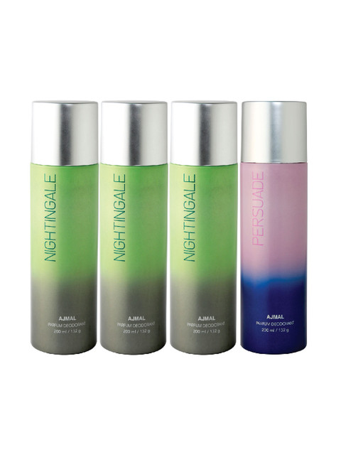 

Ajmal 3 Pcs Nightingale Mob 3 & 1 Persuade Deodorant Pack of 4 -200 ml each, Multi