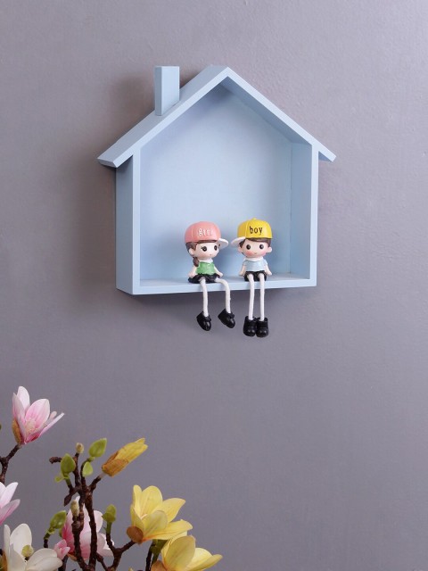 

WISHTANK Blue Small House Shape MDF Basic Wall Shelf