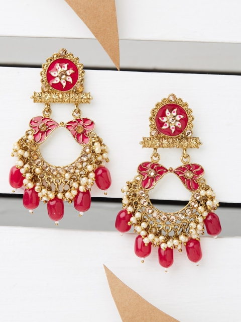 

Fida Gold & Fuchsia Crescent Shaped Chandbalis