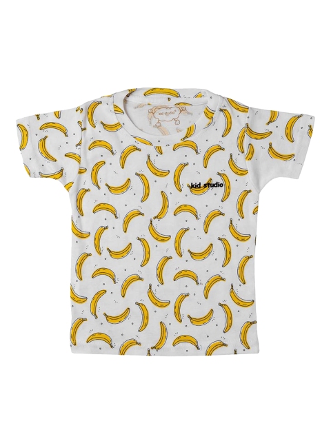 

Kid Studio Boys White & Yellow Banana Printed Round Neck T-shirt