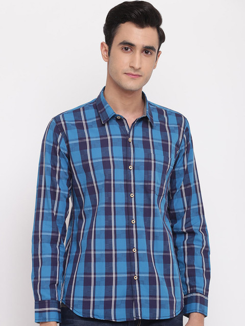 

GHPC Men Blue & White Slim Fit Checked Casual Shirt