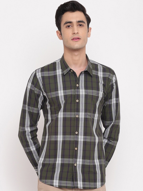 

GHPC Men Olive Green Premium Slim Fit Checked Casual Shirt