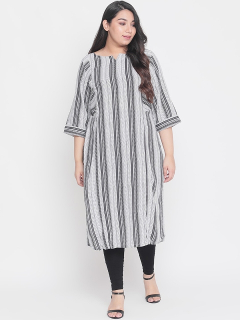 

Amydus Women Plus Size White & Black Striped Straight Kurta