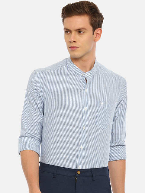 

Classic Polo Men Blue Slim Fit Striped Formal Shirt