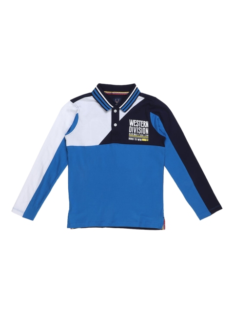 

Allen Solly Junior Boys Blue White Printed Polo Collar Pure Cotton T-shirt