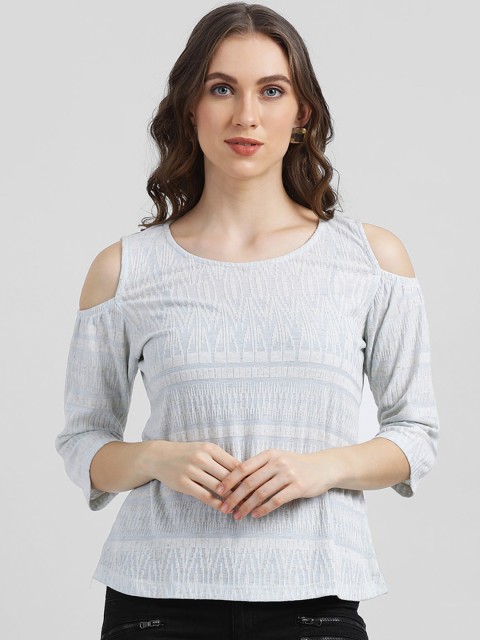 

Zink London Women Pastel Blue & White Tribal Print Top