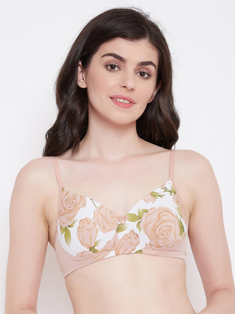 

Clovia Beige & White Floral Printed Non-Wired Lightly Padded T-shirt Bra BR1737L2432B
