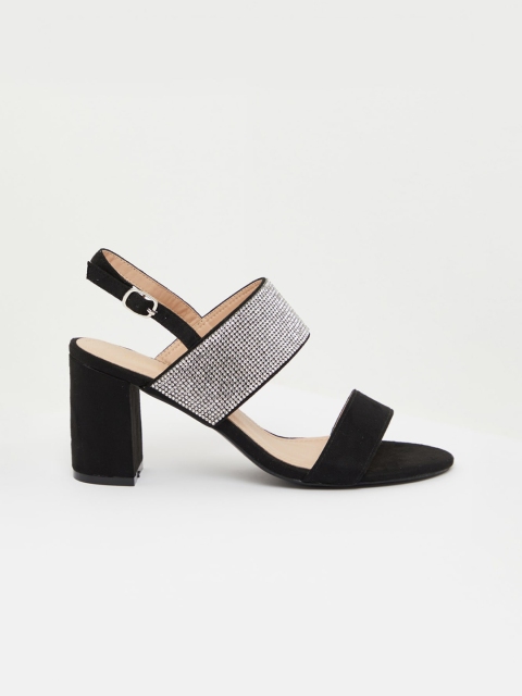 

shoexpress Women Black & Silver-Toned Embellished Heels