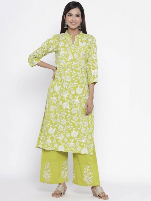 

Silai Bunai Women Green Printed Kurta with Palazzos