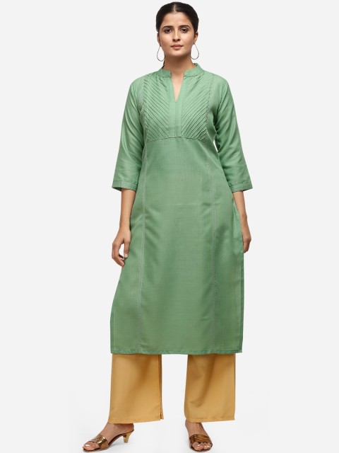 

Silk Bazar Women Green Yoke Design Kurta with Palazzos