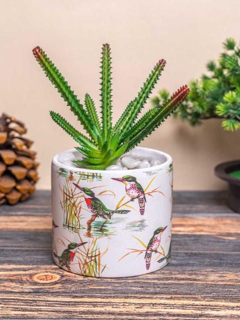 

TIED RIBBONS White & Green Printed Ceramic Planter