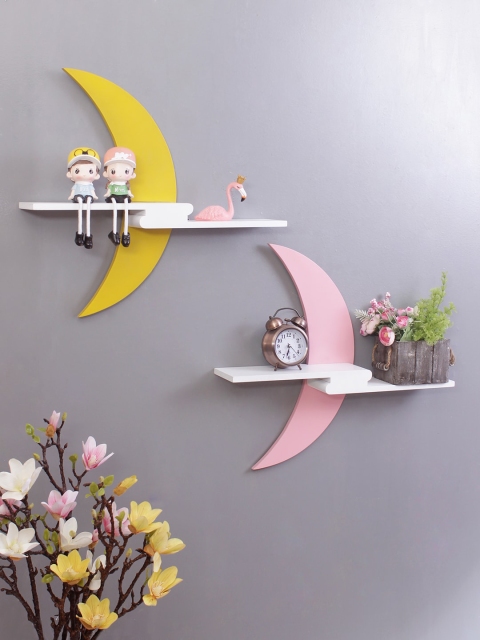 

WISHTANK Set Of 2 Half Moon Shape MDF Basic Wall Shelves, White