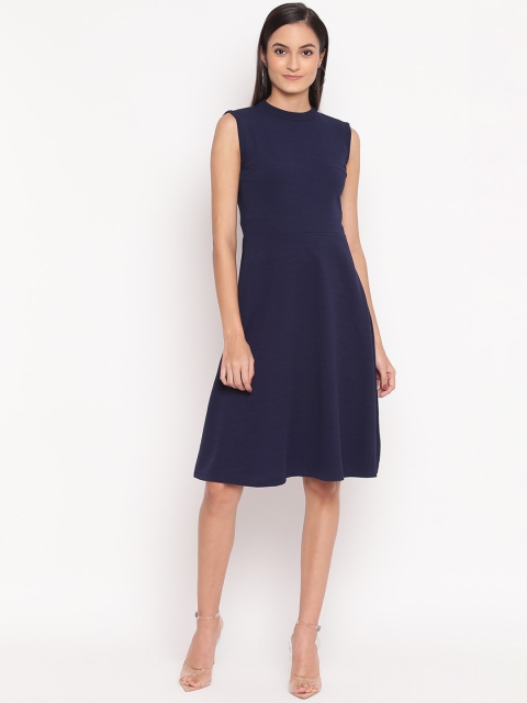 

TRENDY DIVVA Women Navy Blue Solid Fit and Flare Dress