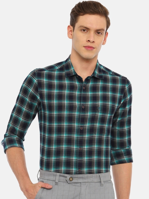

Classic Polo Men Green & Navy Blue Slim Fit Checked Casual Shirt