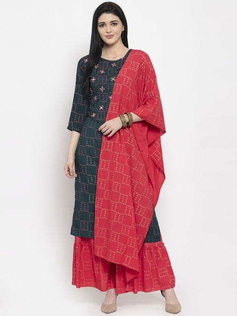 

Clora Creation Women Green & Red Embroidered Kurta with Palazzo & Dupatta