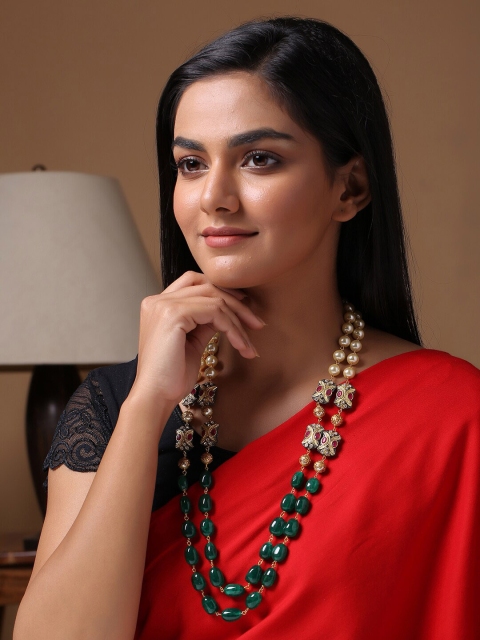 

Shoshaa Women Gold-Plated & Green Quartz Beaded Necklace