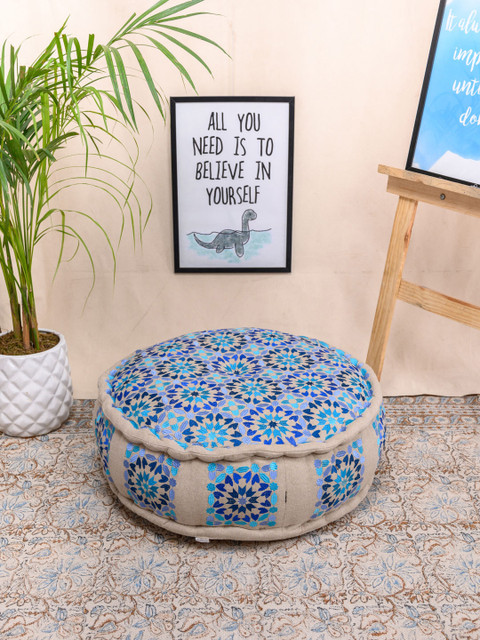 

Tistabene Blue & Beige Floral Embroided Floor Cushion