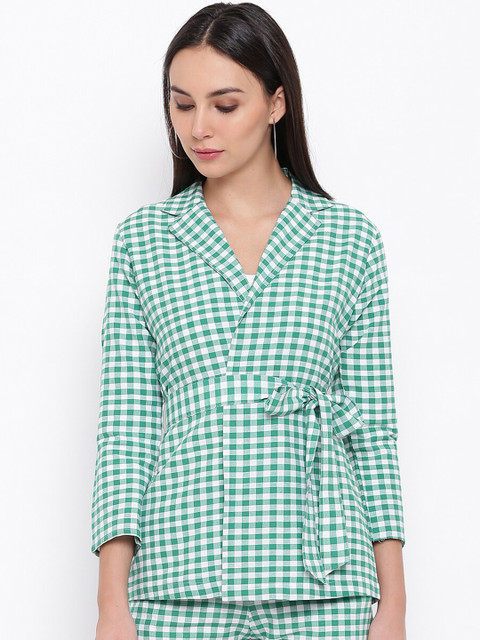 

FABNEST Women Green & White Checked Two-Piece Jumpsuit