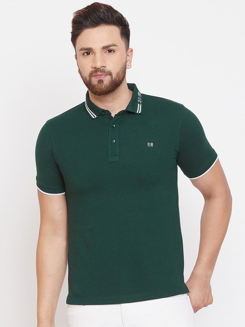 

Okane Men Green Solid Polo Collar T-shirt