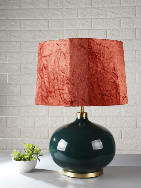 

Grated Ginger Rust Orange & Green Solid Handcrafted Table Top Lamp with Shade