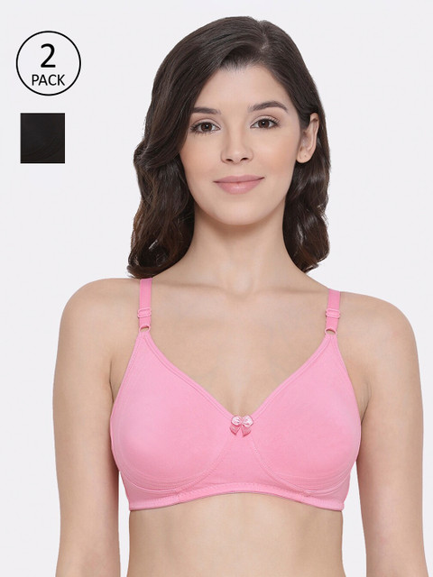 

LYRA Pack Of 2 Black & Pink Solid Non-Wired Non Padded Everyday Bras 513_BL_BPNK