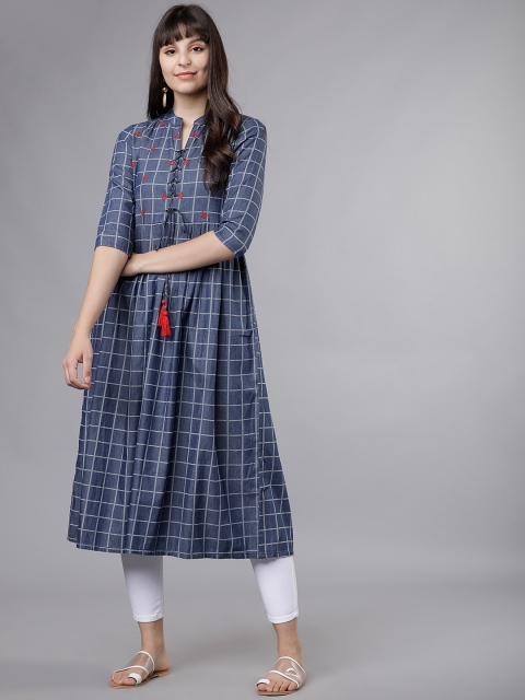 

Vishudh Women Blue & White Checked A-Line Kurta
